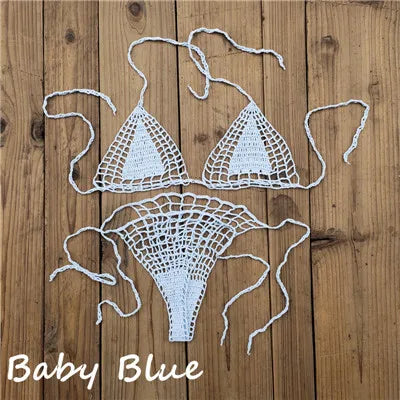 Handmade Crochet Micro Bikini G Thong String Beach Swimwear Sexy Lingerie Sets 13 Color