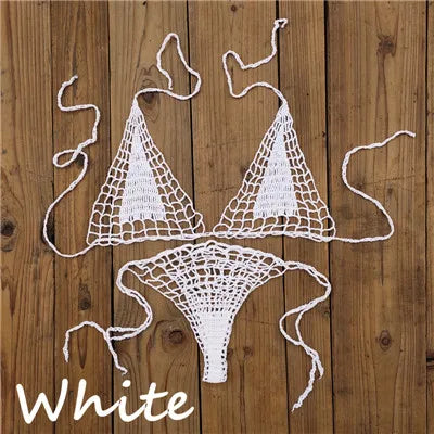 Handmade Crochet Micro Bikini G Thong String Beach Swimwear Sexy Lingerie Sets 13 Color