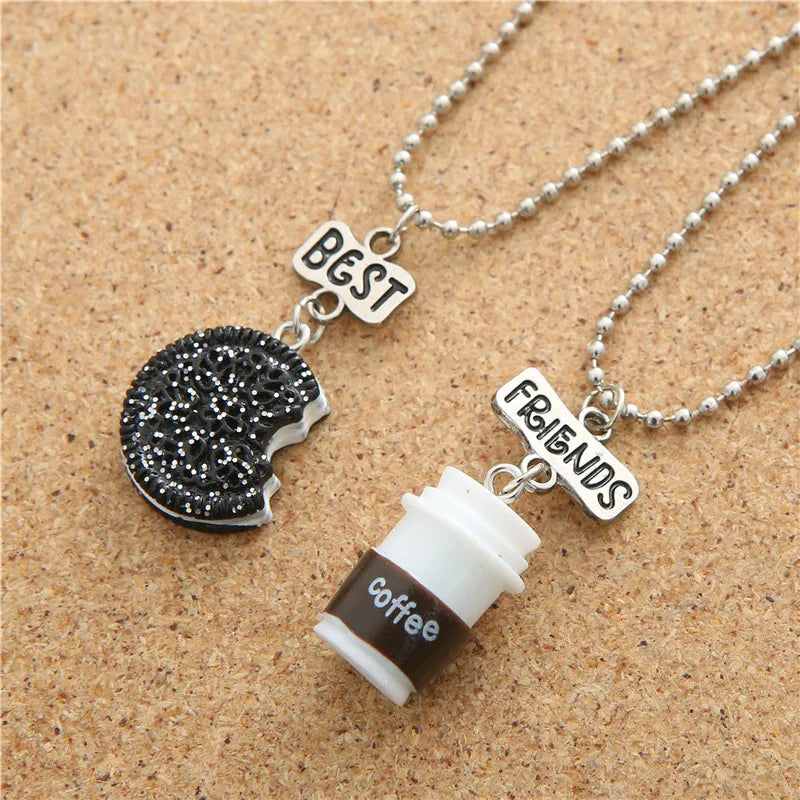 Popular Children Jewelry Pendant Necklace 3D Coffee Cup Oreo Biscuit BEST FRIENDS Letter Advanced Beads Chain Wholesale NT7606
