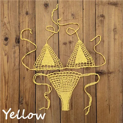Handmade Crochet Micro Bikini G Thong String Beach Swimwear Sexy Lingerie Sets 13 Color