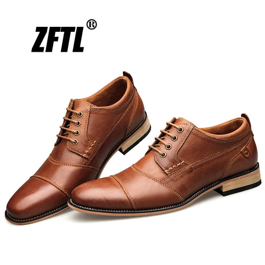 ZFTL New Men Dress shoes Genuine Leather Man Business shoes Big Size Men's Wedding shoes Casual Lace-up shoes Handmade  2025