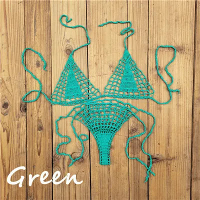 Handmade Crochet Micro Bikini G Thong String Beach Swimwear Sexy Lingerie Sets 13 Color