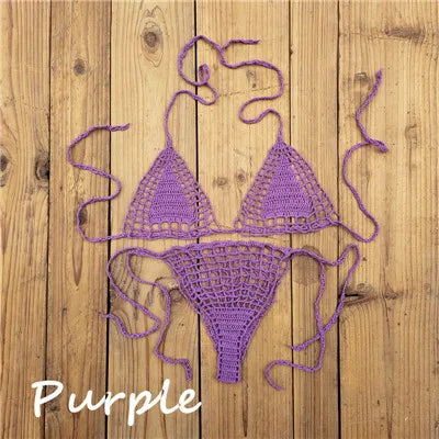 Handmade Crochet Micro Bikini G Thong String Beach Swimwear Sexy Lingerie Sets 13 Color