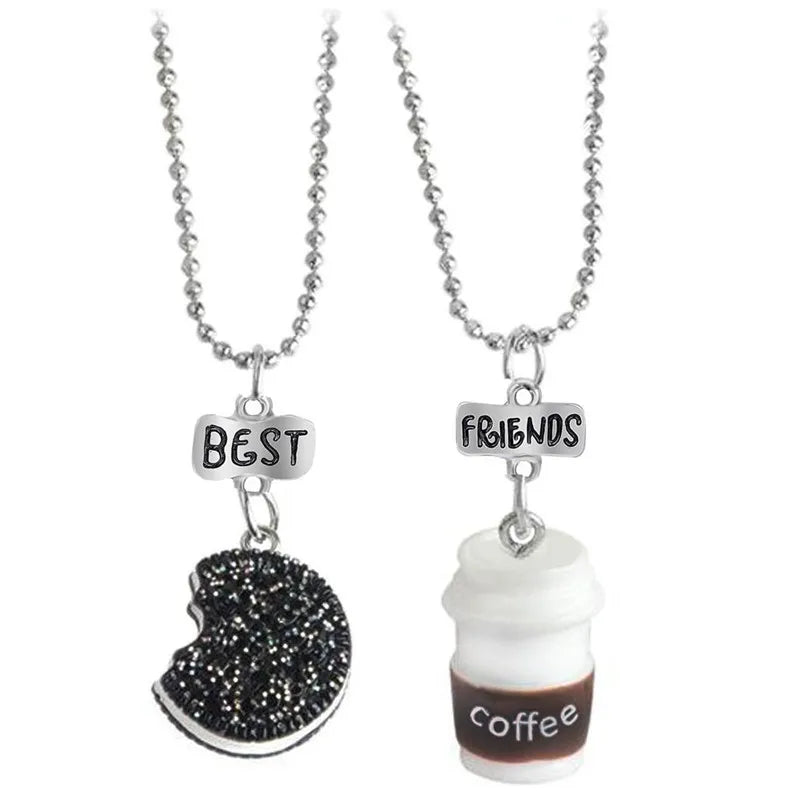 Popular Children Jewelry Pendant Necklace 3D Coffee Cup Oreo Biscuit BEST FRIENDS Letter Advanced Beads Chain Wholesale NT7606
