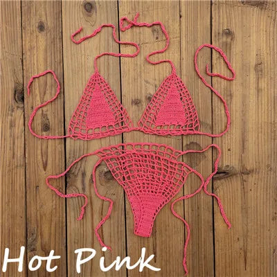Handmade Crochet Micro Bikini G Thong String Beach Swimwear Sexy Lingerie Sets 13 Color