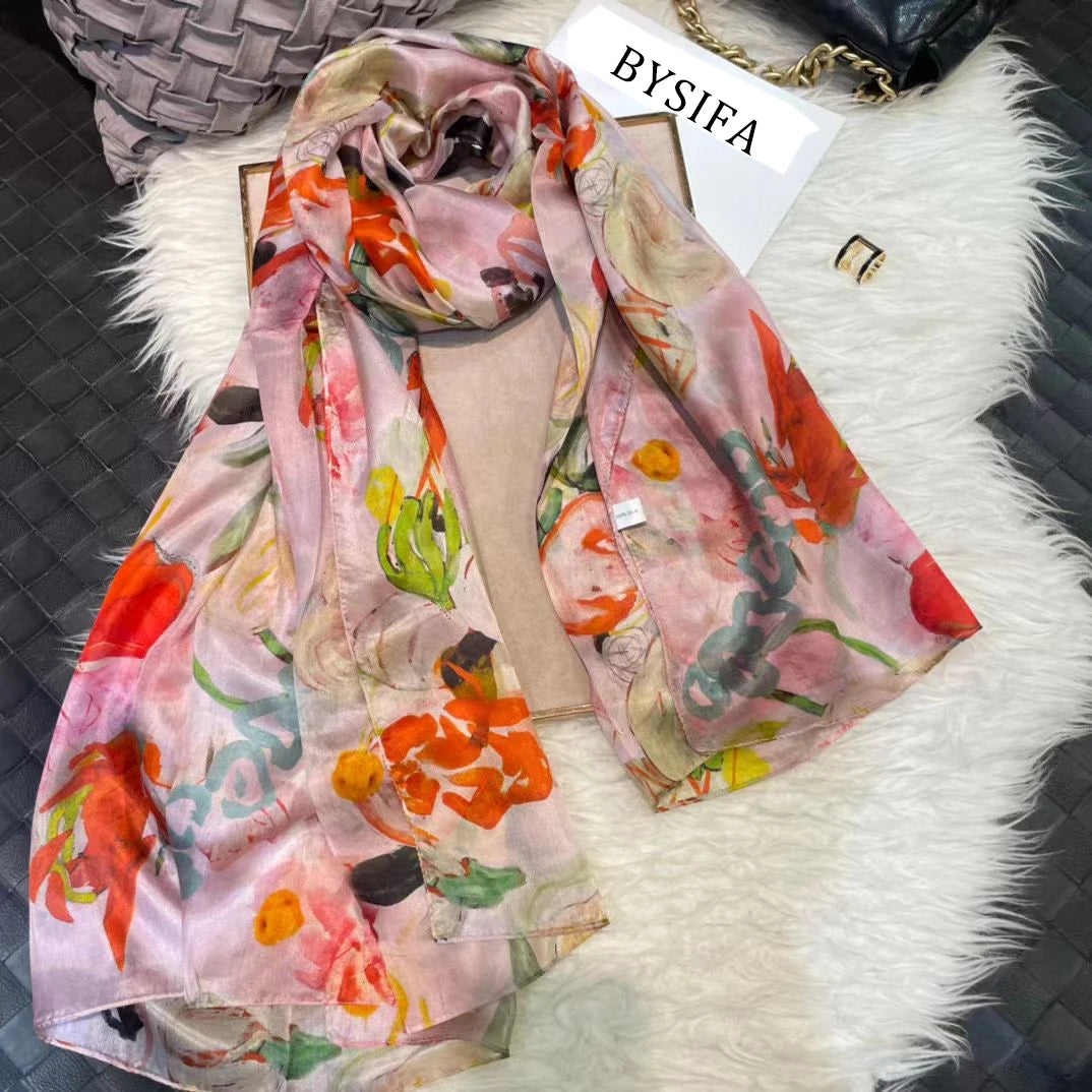 BYSIFA|New Brand Coffee Gold Silk Scarf Shawl Fall Winter Accessories Women Long Scarves Hijabs Summer Beach Shawls Foulard