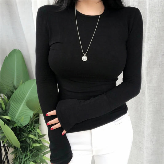 Summer Top Long Sleeve Korean Style Spring Fall Sexy T Shirt Women 2024 Fashion Elasticity Woman Clothes Slim Tees Tops Femme