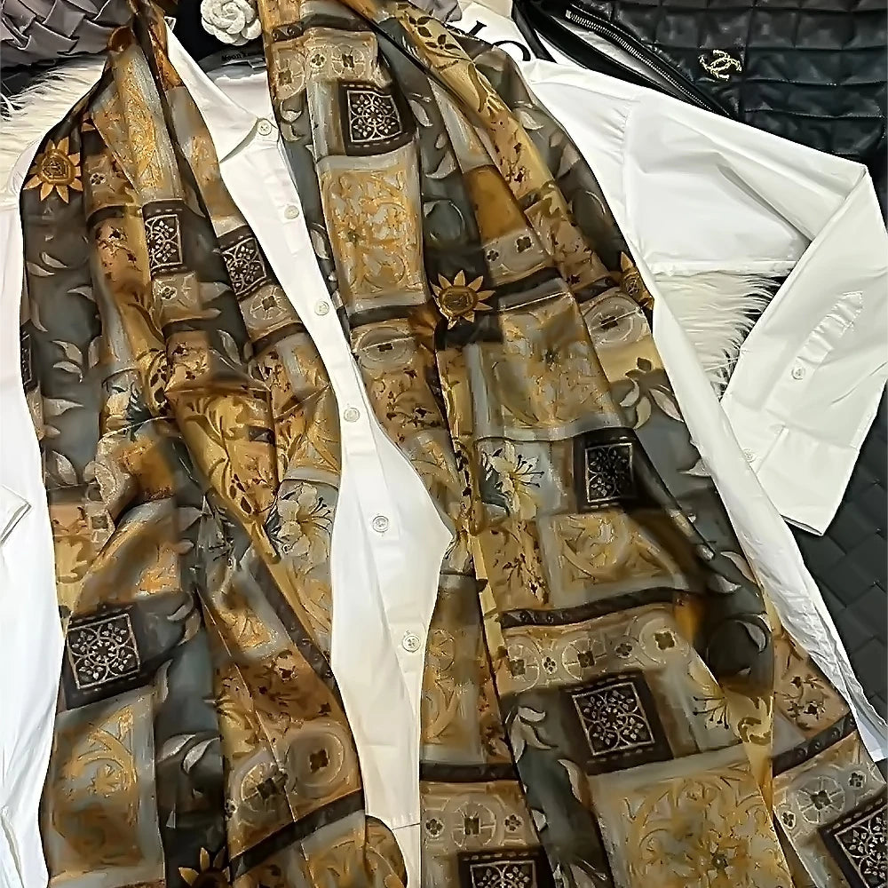 BYSIFA|New Brand Coffee Gold Silk Scarf Shawl Fall Winter Accessories Women Long Scarves Hijabs Summer Beach Shawls Foulard