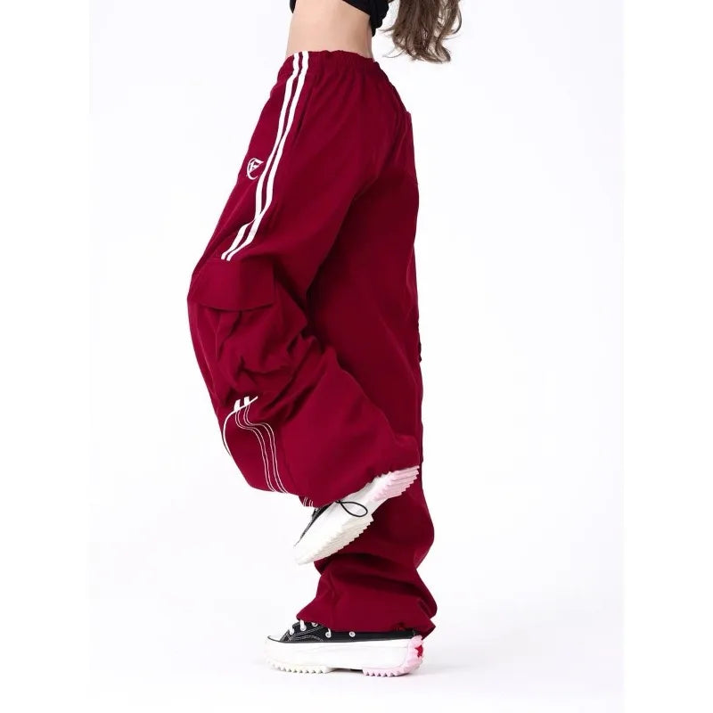 Deeptown Y2K Black Striped Women Cargo Pants Korean Fashion Wide Leg Baggy Trousers Streetwear Autunm Harajuku Hip Hop Oversized