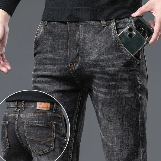 2024 New Fashion Mens Elastic Business Straight Jeans Blue-Gray Slim Casual Denim Pants Autumn Winter Cotton Mens Denim Trousers