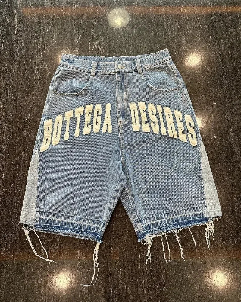 Y2k High Street Hip Hop Rock Fashion Shorts Men Skull Embroidered Oversized Denim Shorts High Waist Loose Casual Pants Women