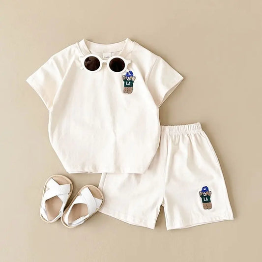 0-4Y Baby 2Pcs Children Clothes Bear Embroidery T-Shirts+Loose Shorts Boys Girls Infant Sets Toddler Clothes Summer Kids Clothes