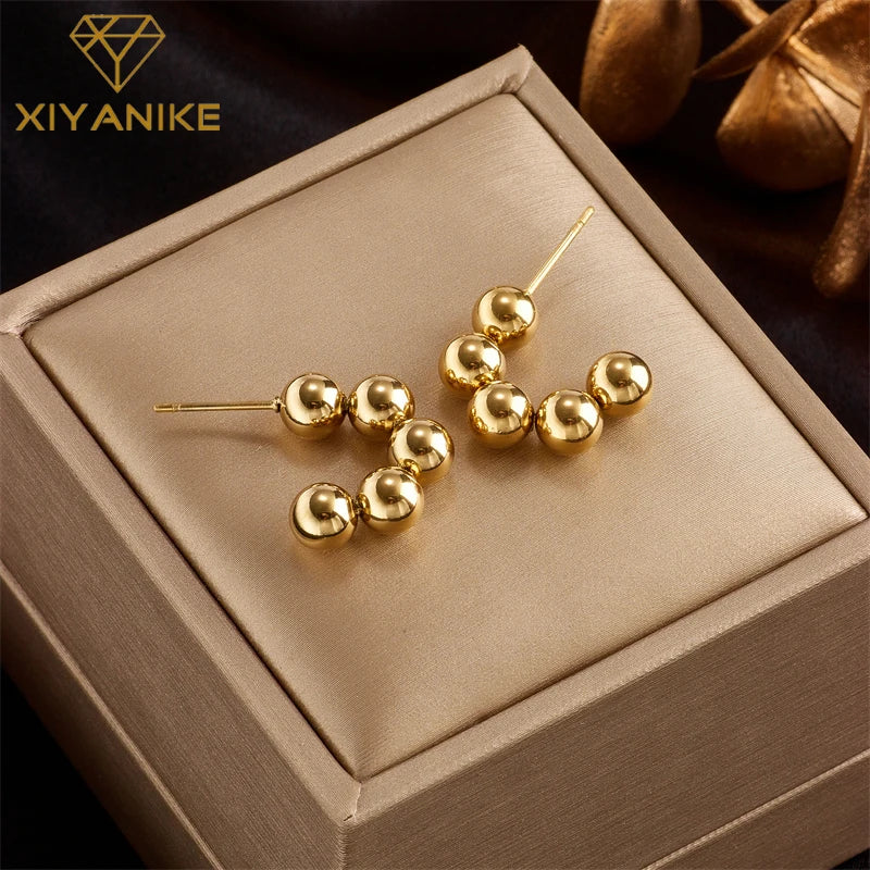 XIYANIKE 316L Stainless Steel Earrings for Women Big Round Beads Shape Gold Silver Color Women's Earrings Drop Shipping