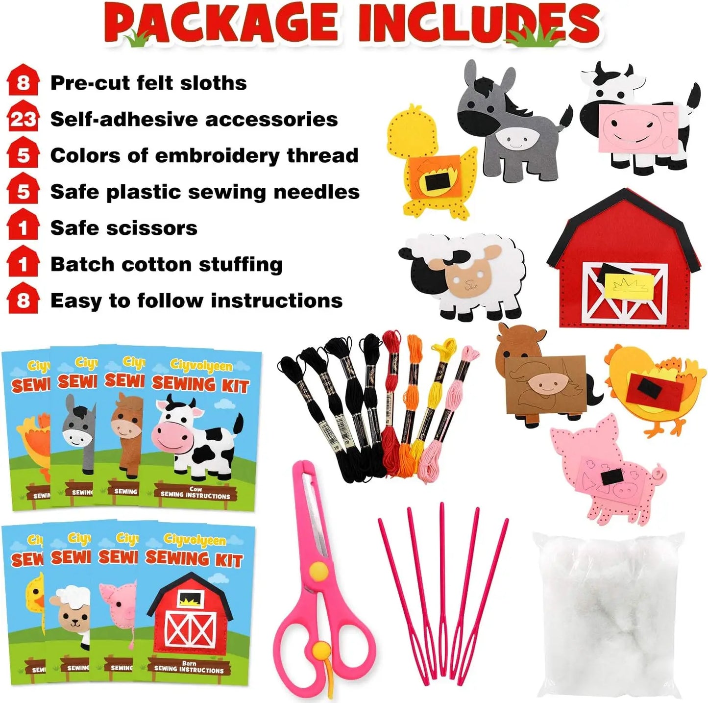 Farm Animals Sewing Craft Kit Felt Animal DIY Craft Sewing Kit for Girls and Boys Educational Sewing Kit for Kids