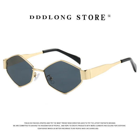 DDDLONG Punk Retro Sunglasses Women Luxury Classic Metal Frame Polygon Sun Glasses For Lady Vintage Shades Small Eyewear D460