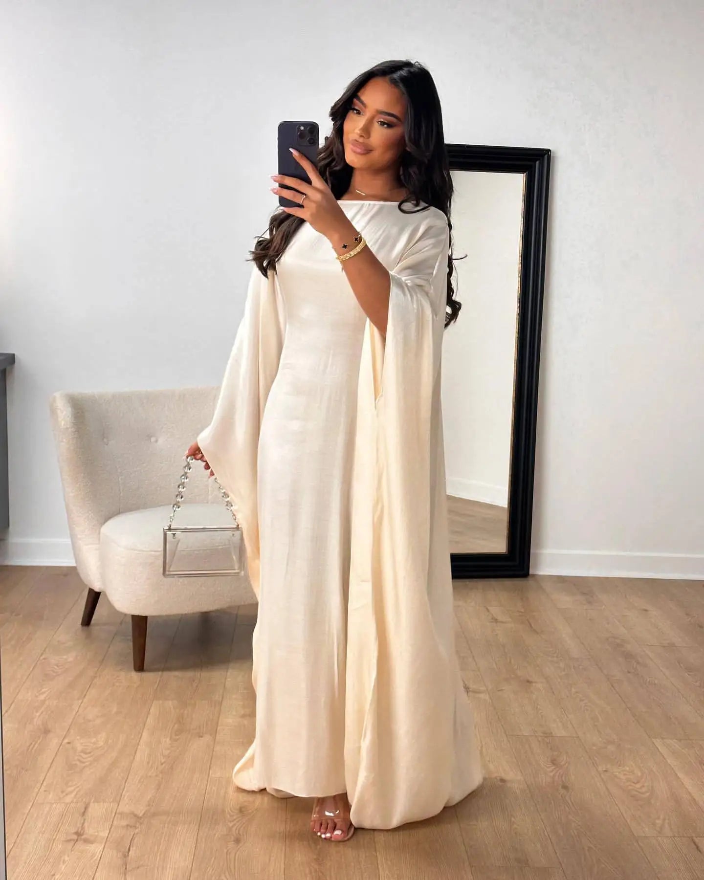 20 Colors Summer Butterfly Batwing Satin Shiny Abaya Dubai Luxury Islam Muslim Maxi Kaftan Dress Kebaya AbayasWomen Vestidos