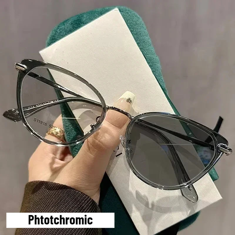 Unisex Outdoor Color Changing Myopia Glasses Fashion Cat Eye Near Sight Eyewear Finished Prescription Photochromic Sunglasses