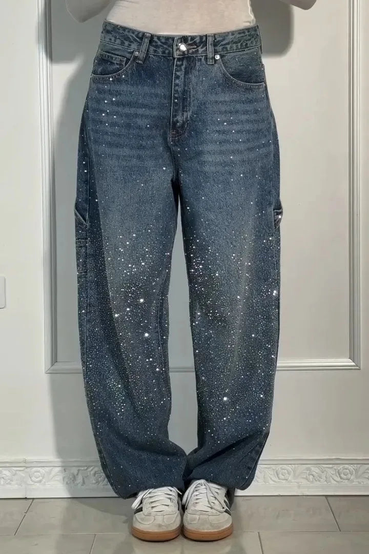 2025 new style of hot diamond jeans casual trousers for women Y2K women's clothing personality fashion star street wear pants