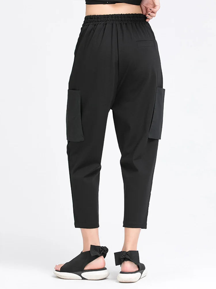 [EAM] High Elastic Waist Black Irregular Split Harem Trousers New Loose Fit Pants Women Fashion Tide Spring Summer 2025 1Y487