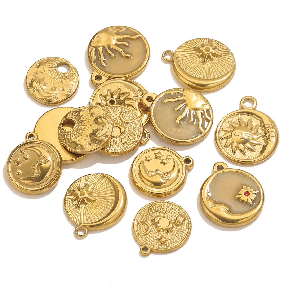 5pcs Gold Texture Sun Moon Pendant Fashion DIY Jewelry Accessories Trendy Women Stainless Steel Necklace Earring Wholesale