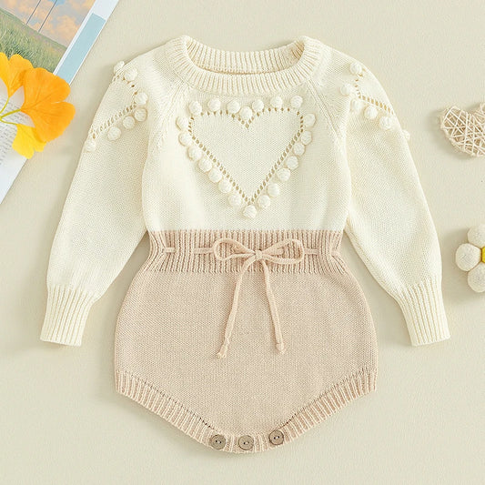 0-24m Baby Girls Winter Bodysuit Long Sleeve Knitted Patchwork Rompers For Infant Girl Thick Warm Winter Knit Playsuit Sweater