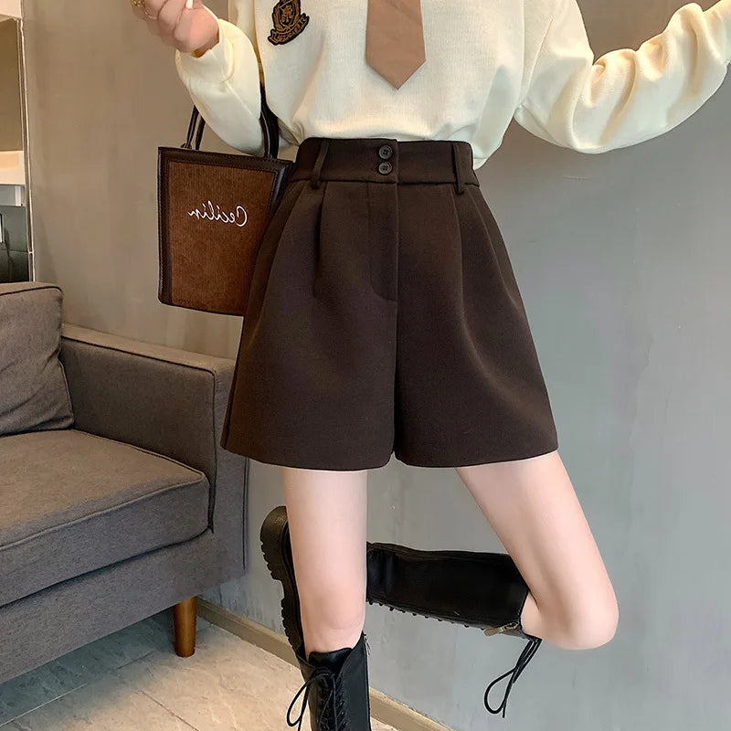 Woolen Boot Pants Wide-leg Pants  Women with High Waist Slim Solid Color Shorts Casual and Versatile Fashion