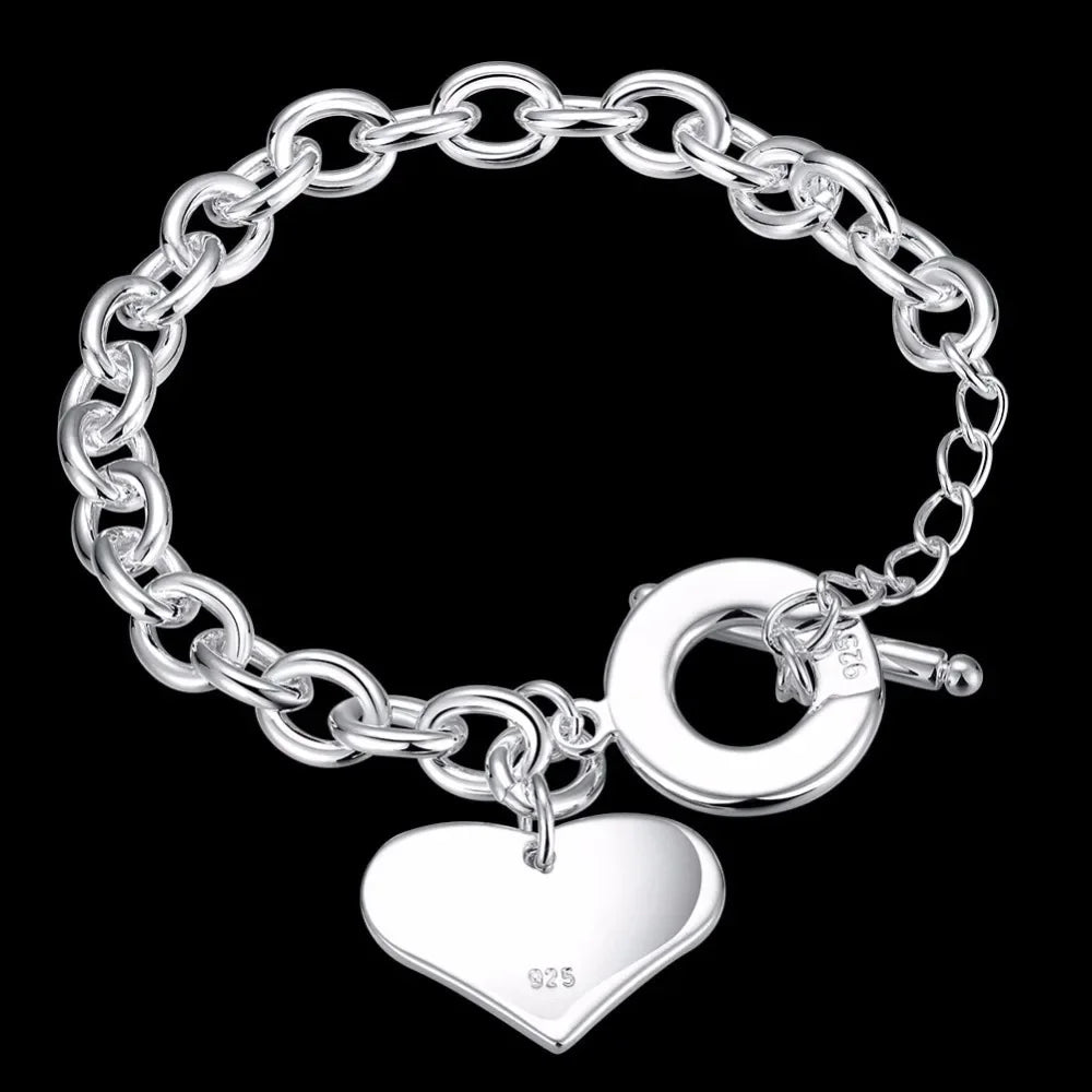 New 925 Sterling Silver Hot Sale Heart Shaped Pendant Bracelets For Women Wedding Souvenir Luxury Jewelry Fashion Party Gifts