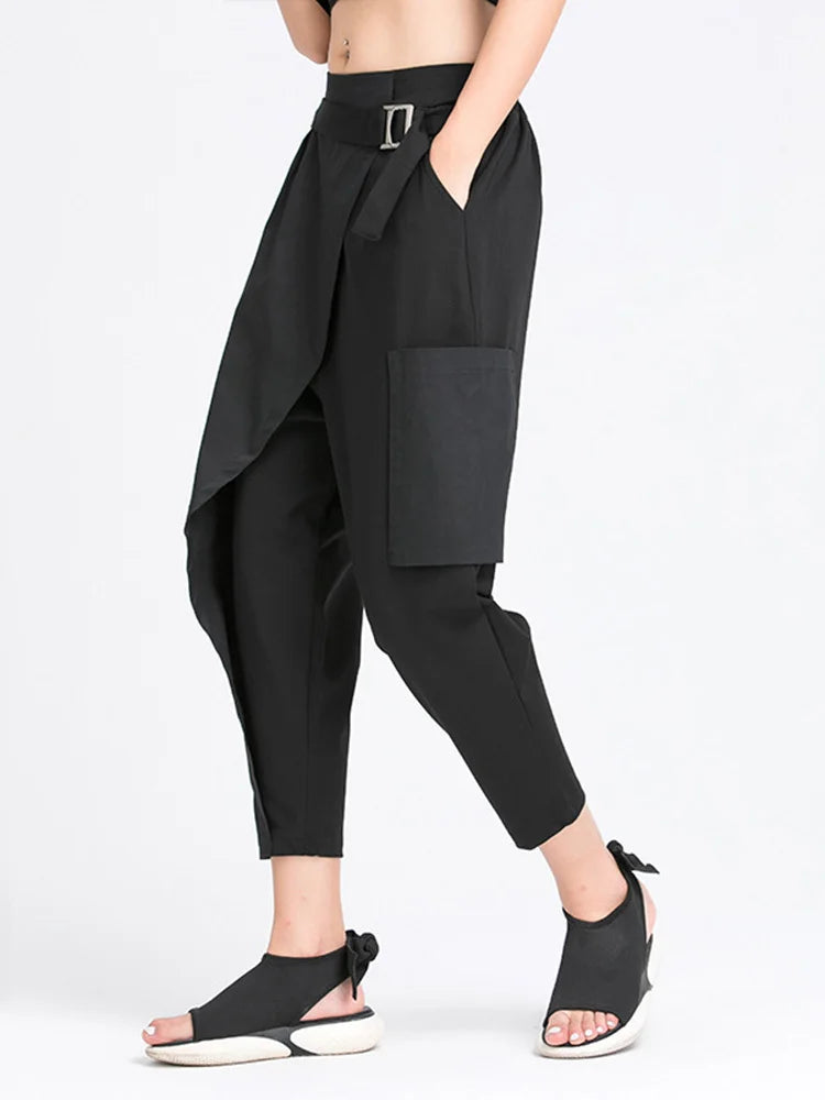 [EAM] High Elastic Waist Black Irregular Split Harem Trousers New Loose Fit Pants Women Fashion Tide Spring Summer 2025 1Y487