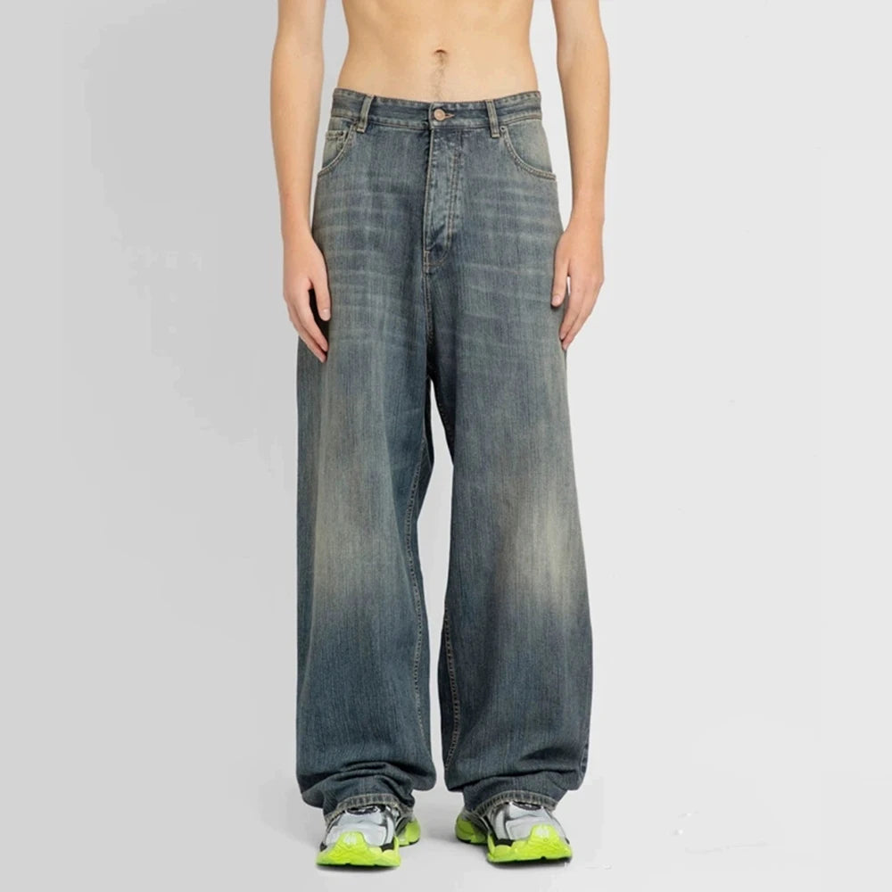 Y2k High Street Washed Blue Baggy Jeans for Men Straight Ropa Hombre Wide Leg Casual Denim Trousers Oversize Loose Cargo Pants