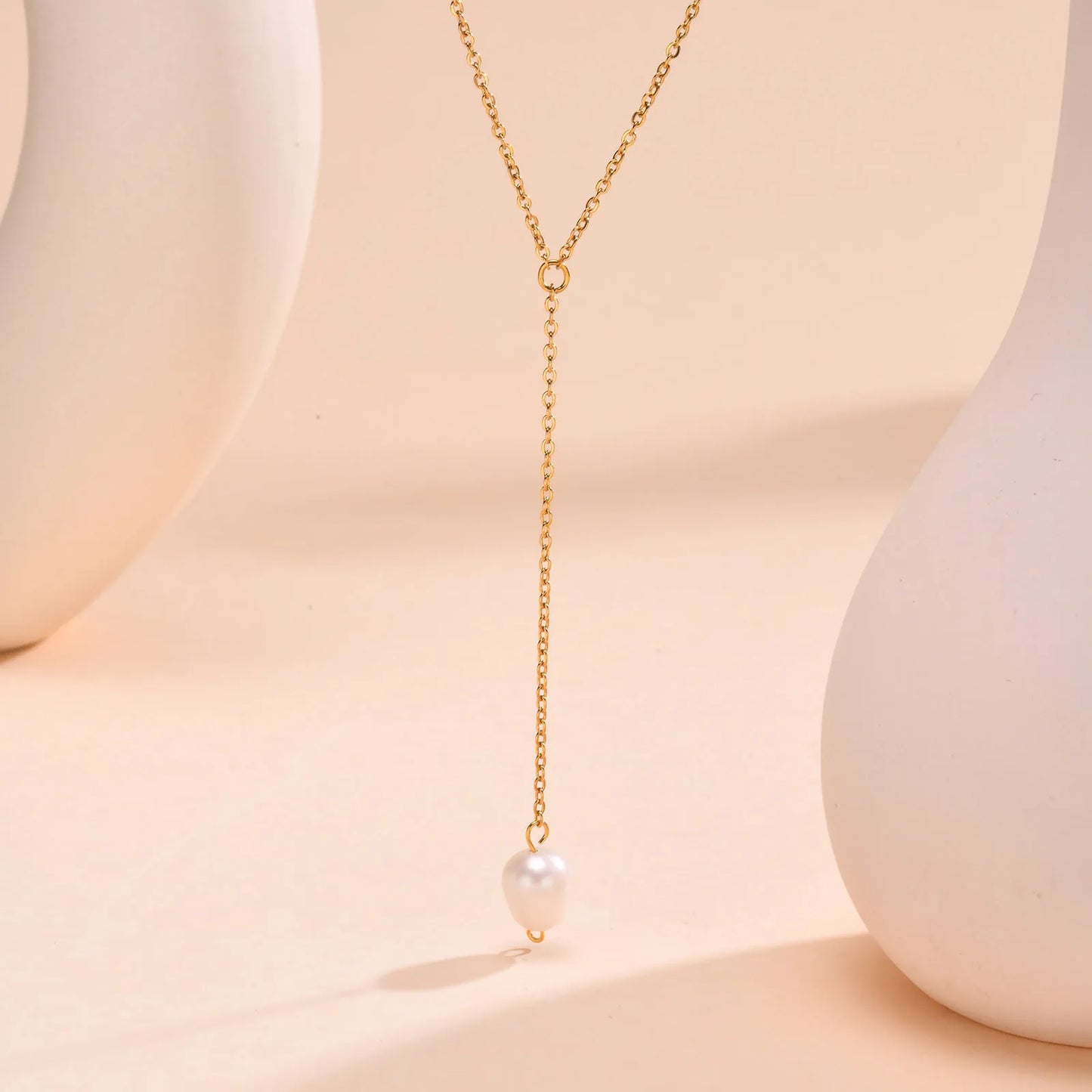 Lariat Necklace for Women, Stainless Steel Drop Necklace with Long Chain, Party Wedding Jewelry