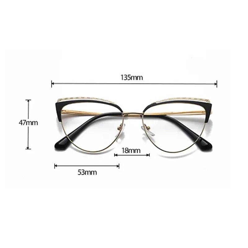 Fashionable New Cat-eye Plain Glasses Frame Women's Metal Hollowed Out Optical Spectacle Eyeglass Anti-blue Light Glasses