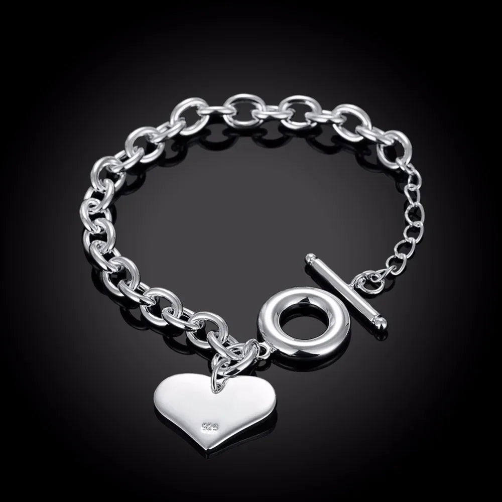 New 925 Sterling Silver Hot Sale Heart Shaped Pendant Bracelets For Women Wedding Souvenir Luxury Jewelry Fashion Party Gifts