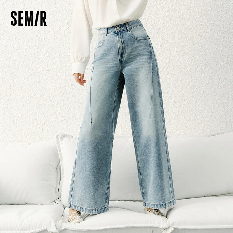 Semir Jeans Women High-waisted Wide-leg Trousers 2025 New Spring Long Trousers Street Style Trendy Versatile Trousers