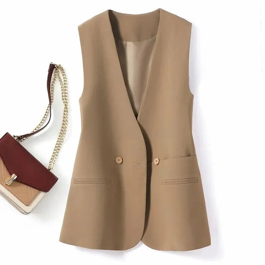 Women's Vest Jacket 2025 Korean New Fashion Spring Summer Sleeveless Jacket Suit Vest Femme Blazer Waistcoat Tops