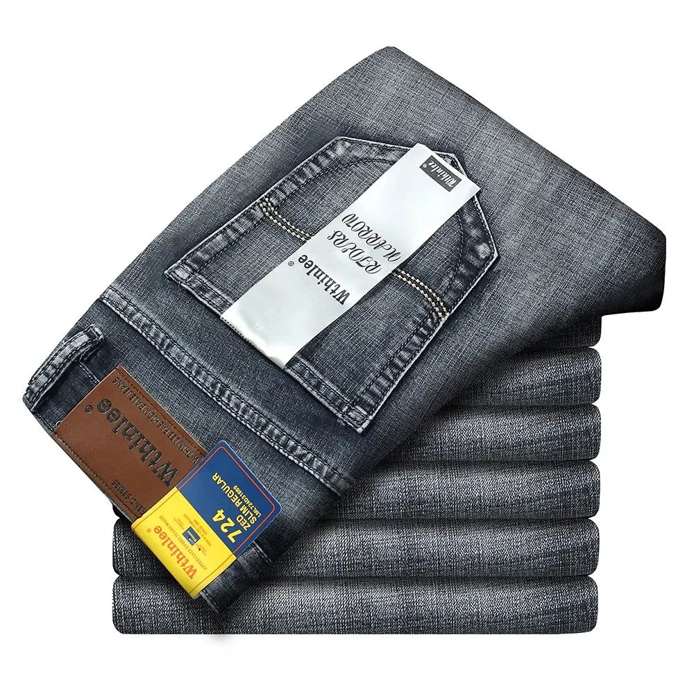 Wthinlee New Business Jeans bărbați Casual Straight Stretch Fashion Classic Blue Black Work Denim Pants masculin Brand Clothing
