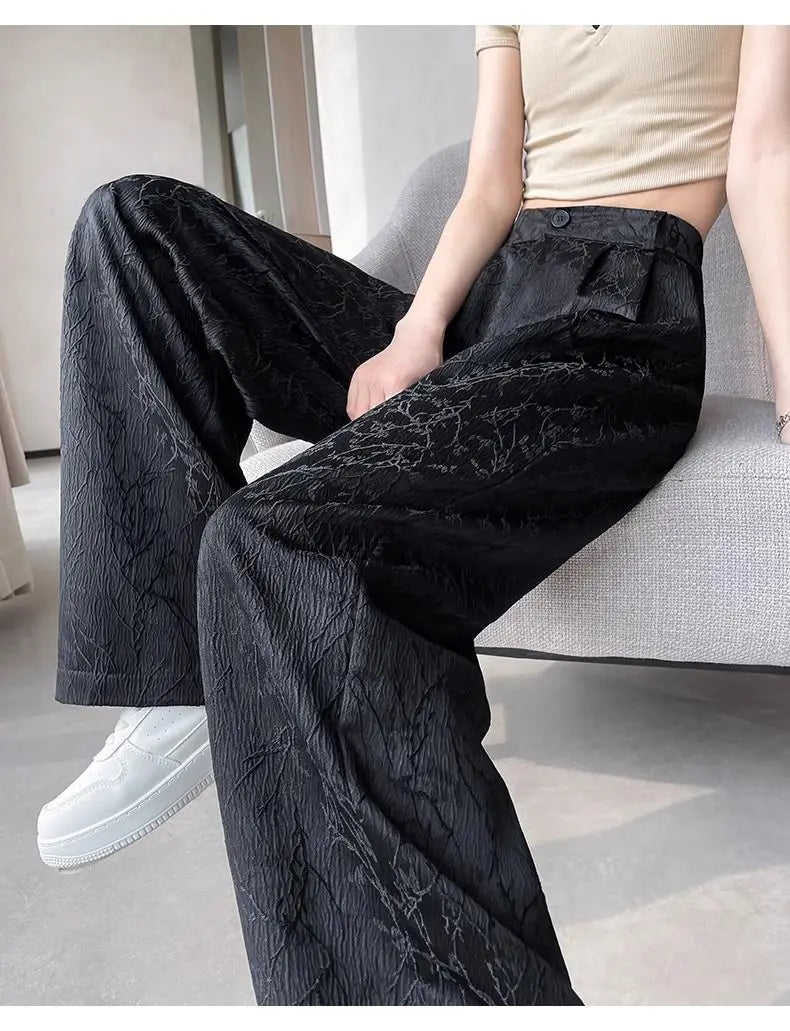 New Chinese Style White Satin Suit Wide-leg Pants  Women's Season Thin Narrow Version Straight Wide-leg Pants