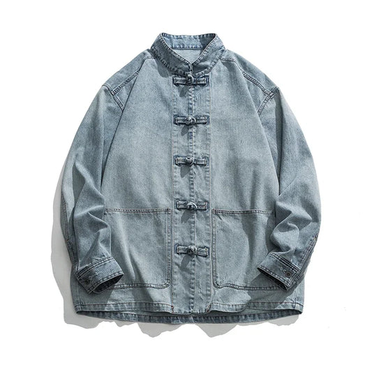 2024 Chinese Style Denim Jacket Men Streetwear Oriental Clothes Autumn Male Jeans Coat Vintage Fashion Hip Hop Loose Outwear