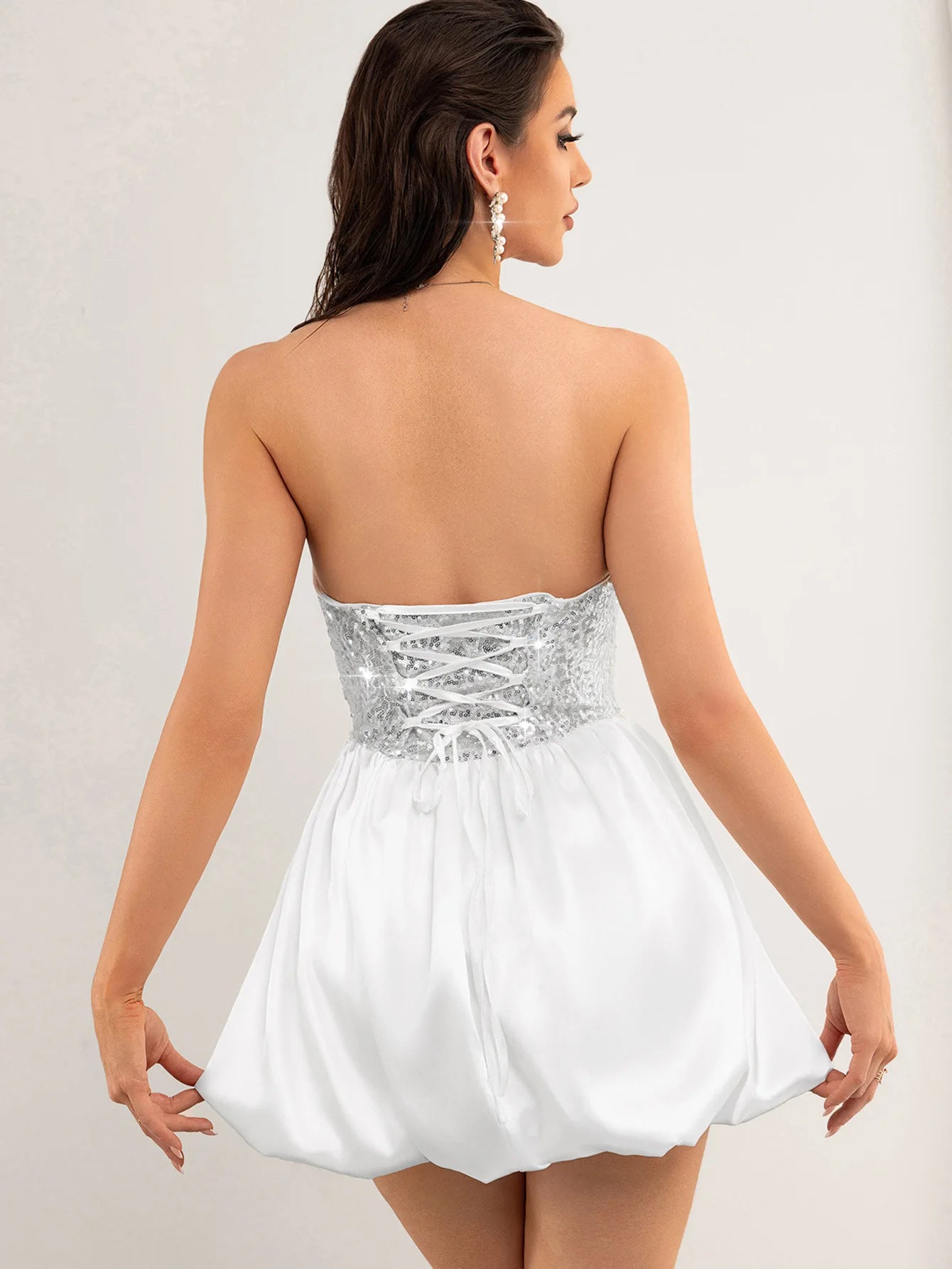 White Womens Dresses Summer 2025 Woman Clothing Elegant Party Cocktail Evening Dress Sexy Sequin Short Birthday Prom Dress XSY33