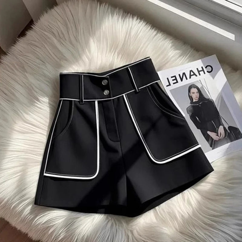 Ladies Fashion Loose Patchwork High Waist Shorts Women 2025 Spring Summer New Temperament Trend Black Trousers Female Thin Pants