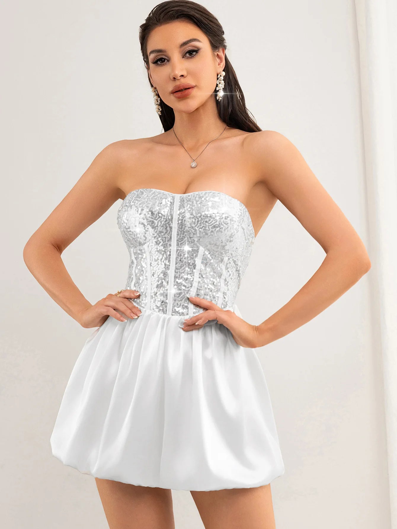 White Womens Dresses Summer 2025 Woman Clothing Elegant Party Cocktail Evening Dress Sexy Sequin Short Birthday Prom Dress XSY33