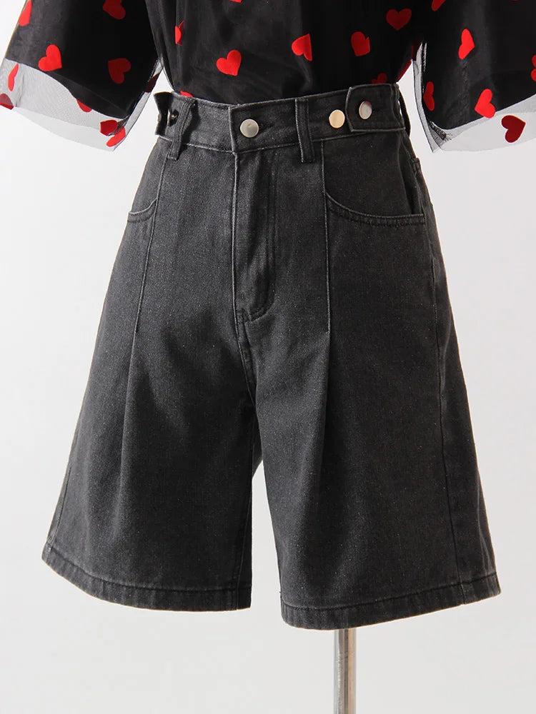 Summer Jean Shorts Women Denim High Waist Black Baggy Short Jeans Summer Pants Women's Bermuda Denim Shorts Wide Leg For Women
