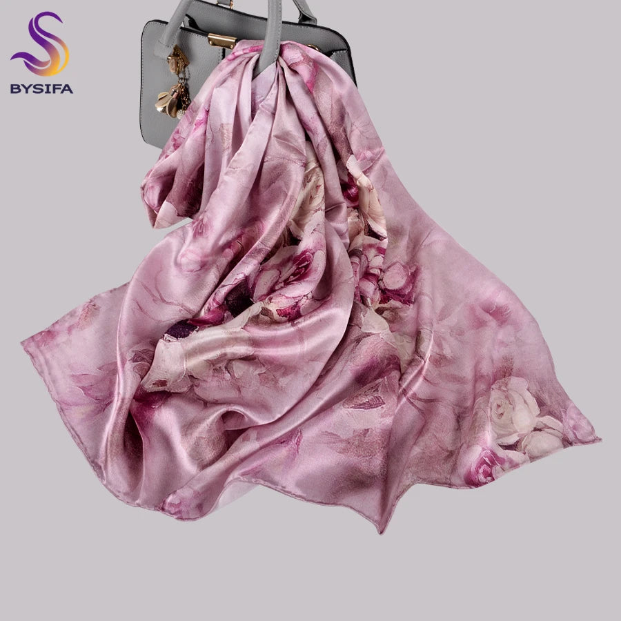 [BYSIFA] Fashion Brand Silk Scarf New Chinese Style Long Scarves Wraps Top Grade Silkworm Cocoon Silk Neck Scarf Cape Foulard