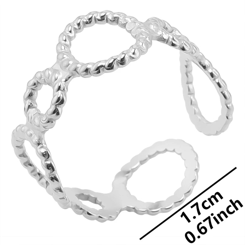 Wholesale 6pcs Steel Color Rings Hug Snake Love Star Moon Shell Leaf Shaped Rings Stainless Steel Women Jewelry Charms No Fade