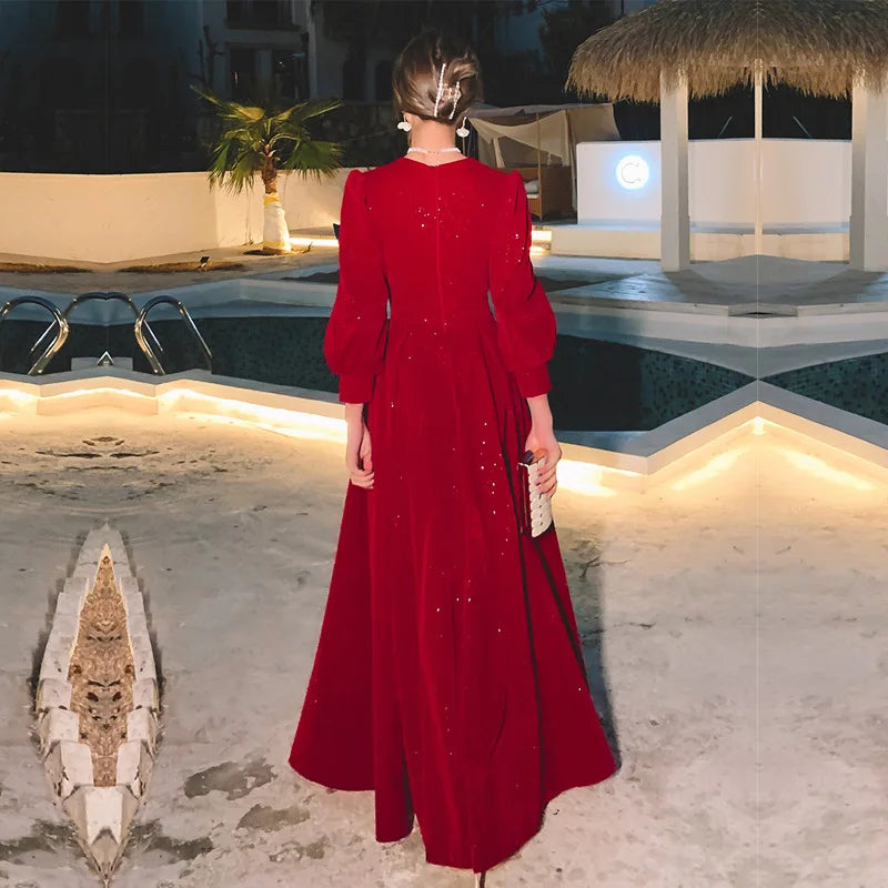 Red Elegant Fish Tail Dress 2025 Performance Host Bridesmaid Group Graduation Ceremony Ball Gown for Sisters