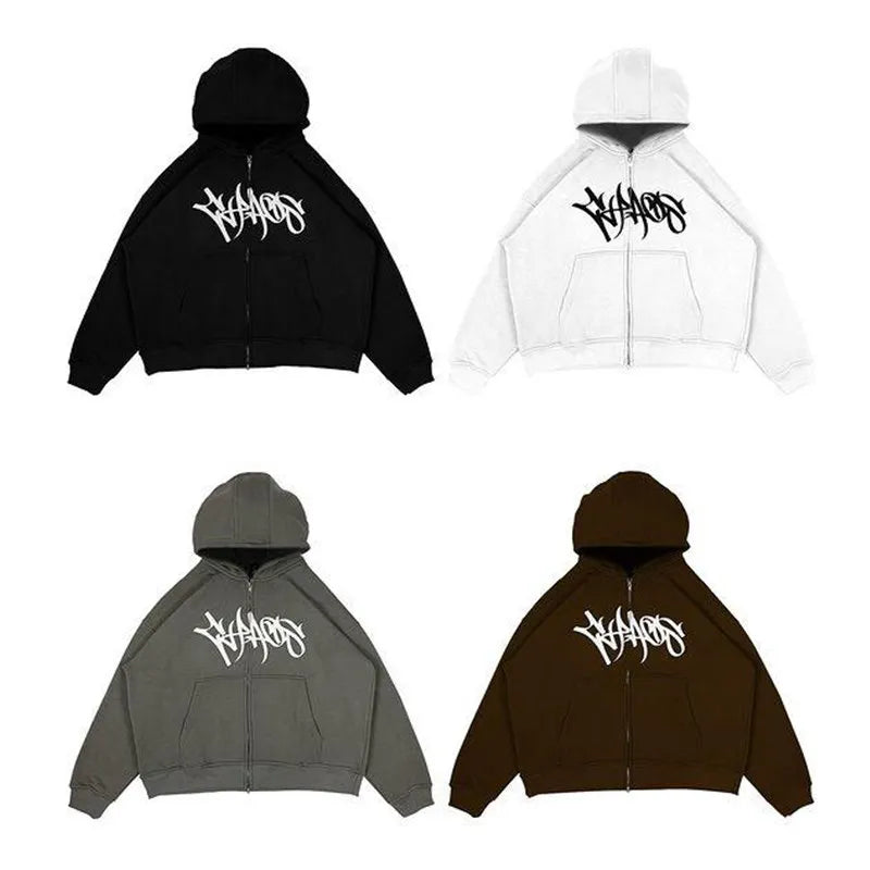 Y2K American New Style Printed Jacket High Street Fashion Brand Oversized Hoodie Men Retro Punk Casual Pullover Sweatshirt