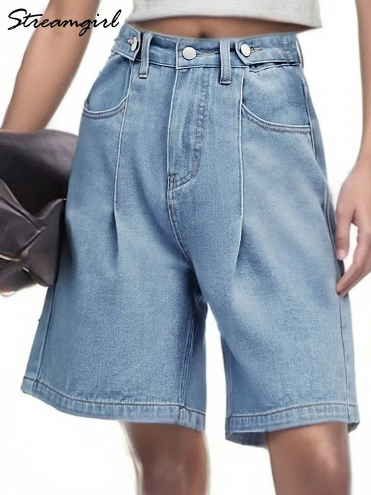 Summer Jean Shorts Women Denim High Waist Black Baggy Short Jeans Summer Pants Women's Bermuda Denim Shorts Wide Leg For Women