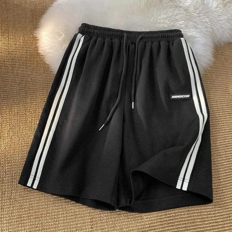 New Fashion Striped Shorts Women Summer Streetwear Loose Wide Leg Shorts Korean Casual  Sports Shorts Bf Couple Oversized