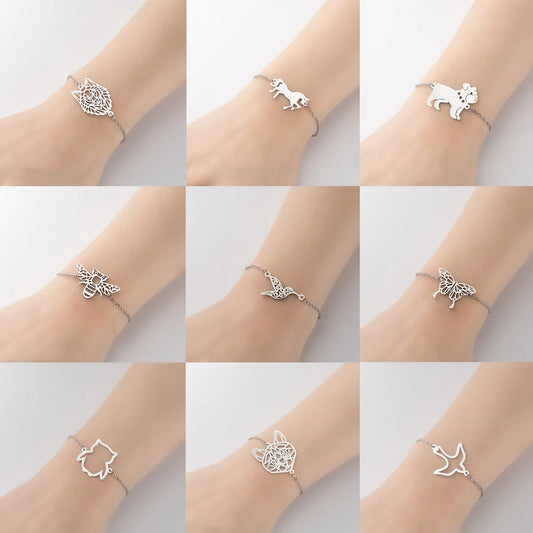 Lucky Cat Charm Bracelet Stainless Steel For Women Cheap Friendship Gifts Cute Animal Chain Bracelets Jewelry Pulseras Mujer