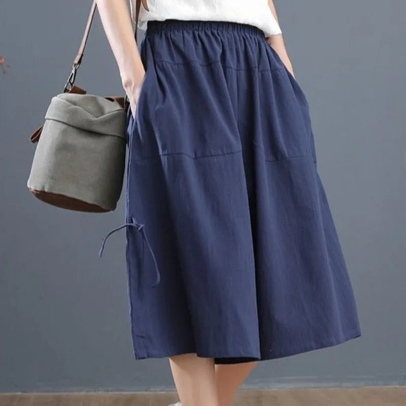 Short Pants Woman Knee Length Red Half Bloomer Shorts for Women Elastic Waist Mid Bermuda Outdoor Harajuku Fashion Casual New In