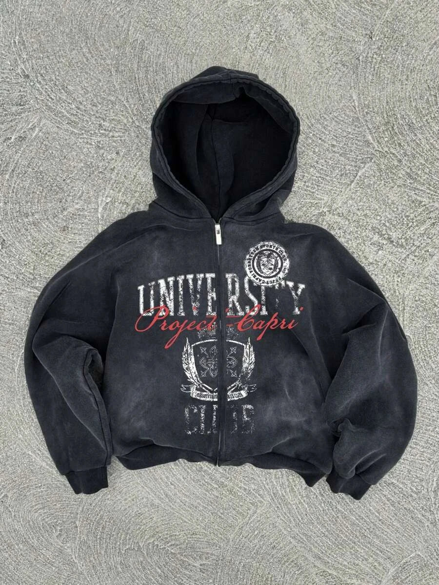 Y2K retro hip-hop trend pattern print men clothing streetwear hoodie fall winter Harajuku jacket gothic casual zip up hoodies